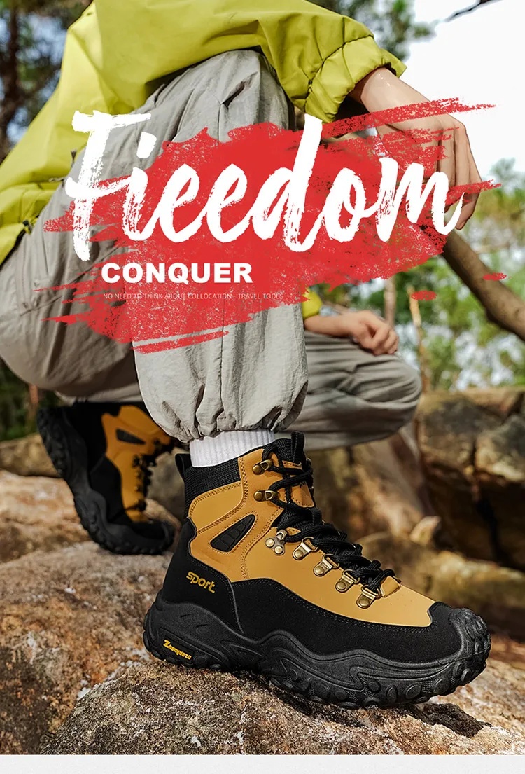 Herren-Outdoor-High-Top-Stiefel mit Dicken Sohlen, Hervorragender Griffigkeit, Besonders Geeignet für Bergsteigen und Wandern | Freizeitstiefel | Bergsteigerausrüstung und Campingausrüstung – Detail 1