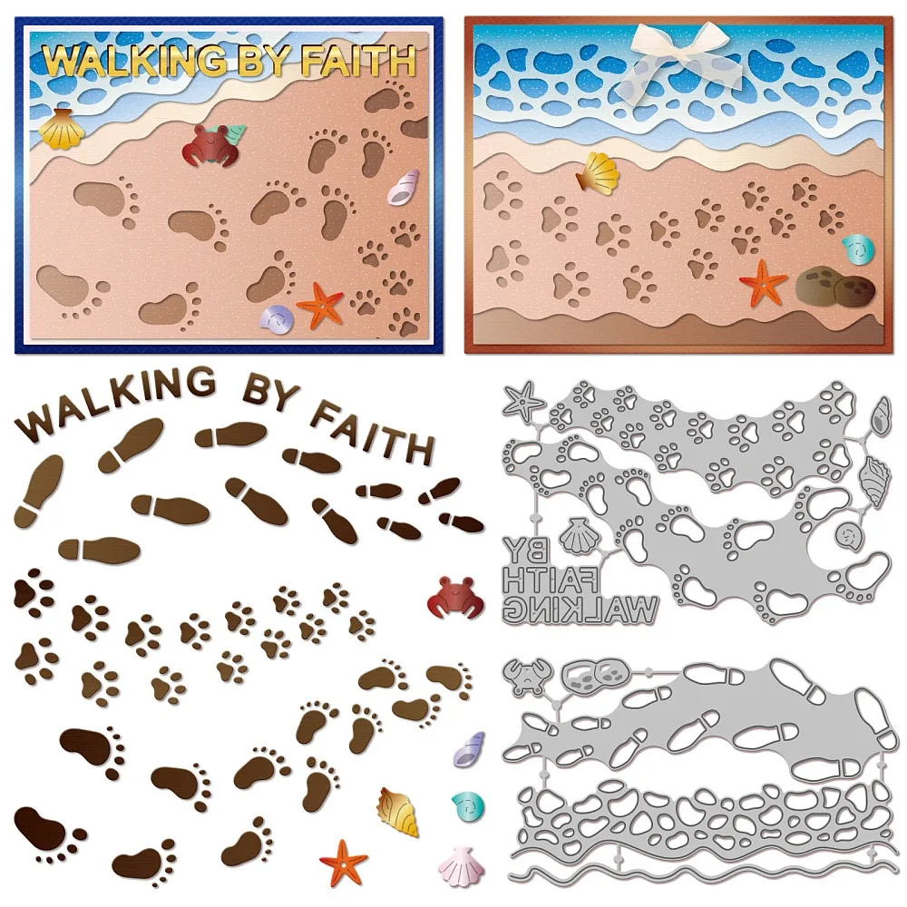 Footprints 2 Stück Kohlenstoffstahl-Stanzformen, Schablonen für DIY Scrapbooking, Fotoalbum, dekorative Prägung, Papierkarten für handgefertigte Arbeiten