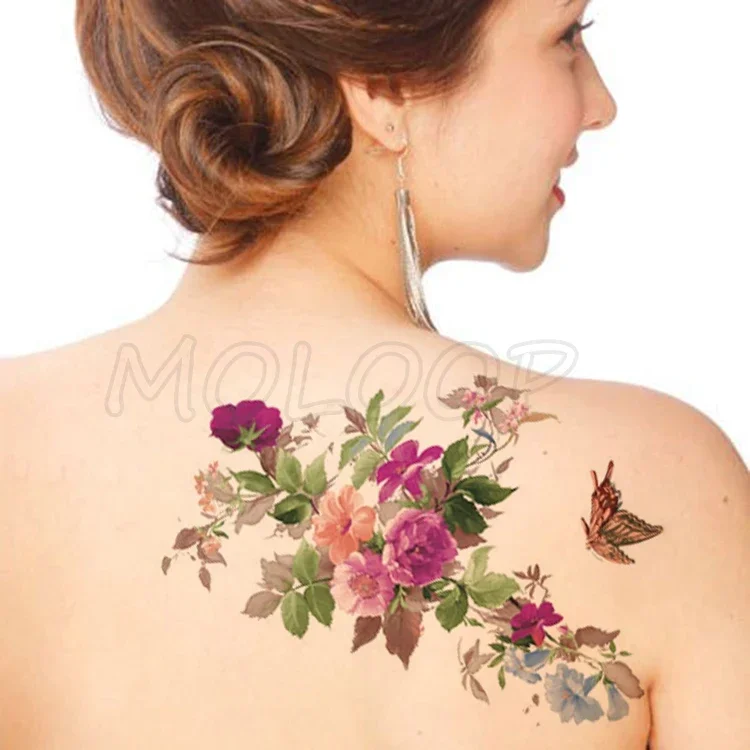 Tattoo Sticker Peony Colorful Flower Chinese Style Butterfly Body Makeup for Men Women Waterproof Temporary Fake Tatto