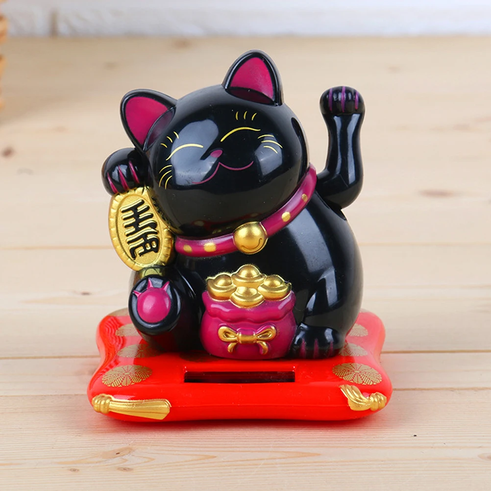 

Solar Waving Cat 2 5 Inch Black Premium Creative Decoration for Home Office Car Dorm Luck Cat Wealth Figurine Mini Model