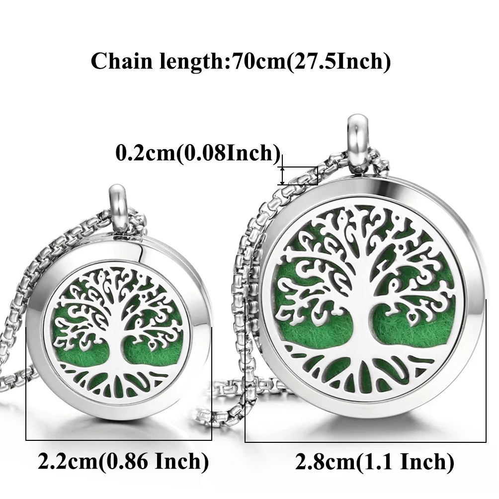 New Stainless Steel Tree of Life Aromatherapy Necklace Perfume Essential Oil Diffuser Necklace Locket Pendant Necklace Men Women