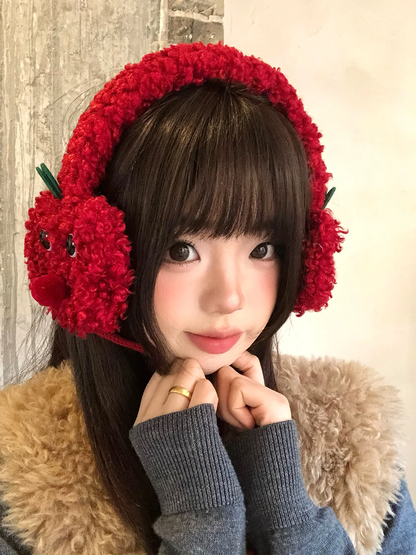 Christmas Red  Plush Ear Muffs Women's Winter Cycling Cold Proof Ear Warmers Cute Warm Ear Covers Ear Protection