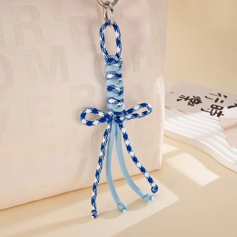 INS DIY Bag Pendant Nylon Braided Rope Bowknot Keychain Colorful Keyring For Women Bag Charm Handbag Hanging Dec Key Holder