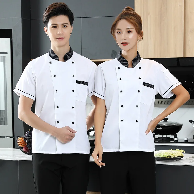 Chef Overalls ฤดูร้อนผู้ชายสไตล์จีน Chef Uniform แขนสั้นสไตล์จีน Kitchen Chef ทำงาน