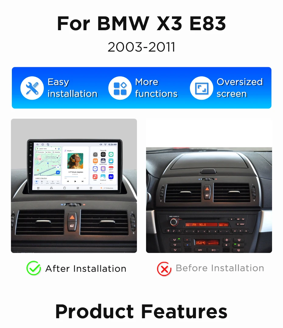 Junsun Wireless CarPlay Android Auto Autoradio für BMW X3 E83 2003-2011 Intelligente Fahrzeugsysteme DSP SWC RDS GPS FM BT – Detail 3