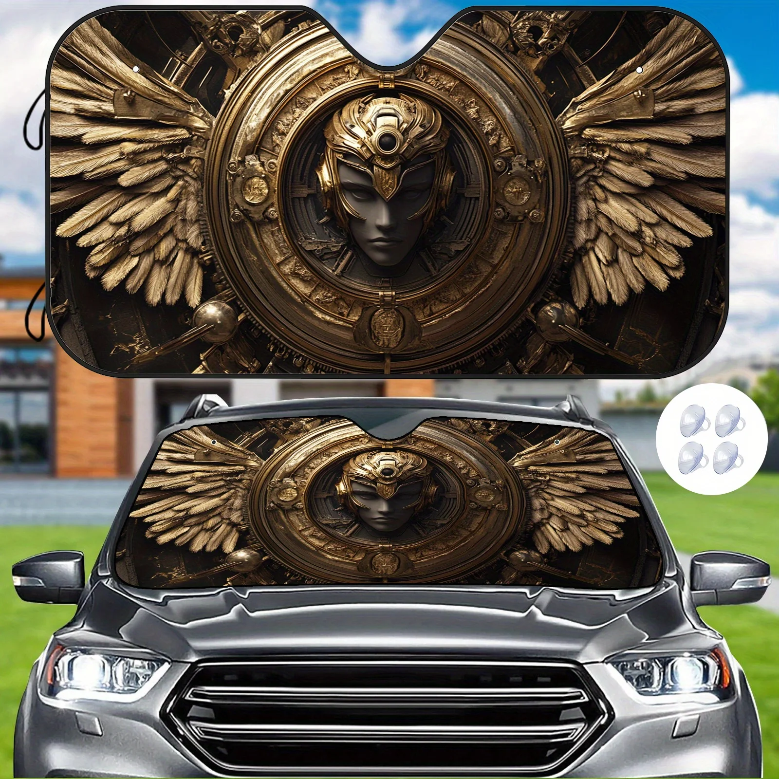 

1pc Golden Mechanical Aesthetic Car Windshield Sunshade - Fit, Heat Insulation, Scratch-Resistant, UV Protection & Temperature C