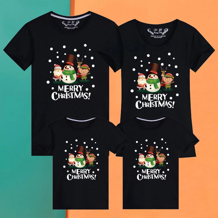 تي شيرت نسائي بأكمام قصيرة للوالدين والطفل للعام الجديد مكون من ثلاثة ديكور منزلي كامل لعيد الميلاد وصورة الأم