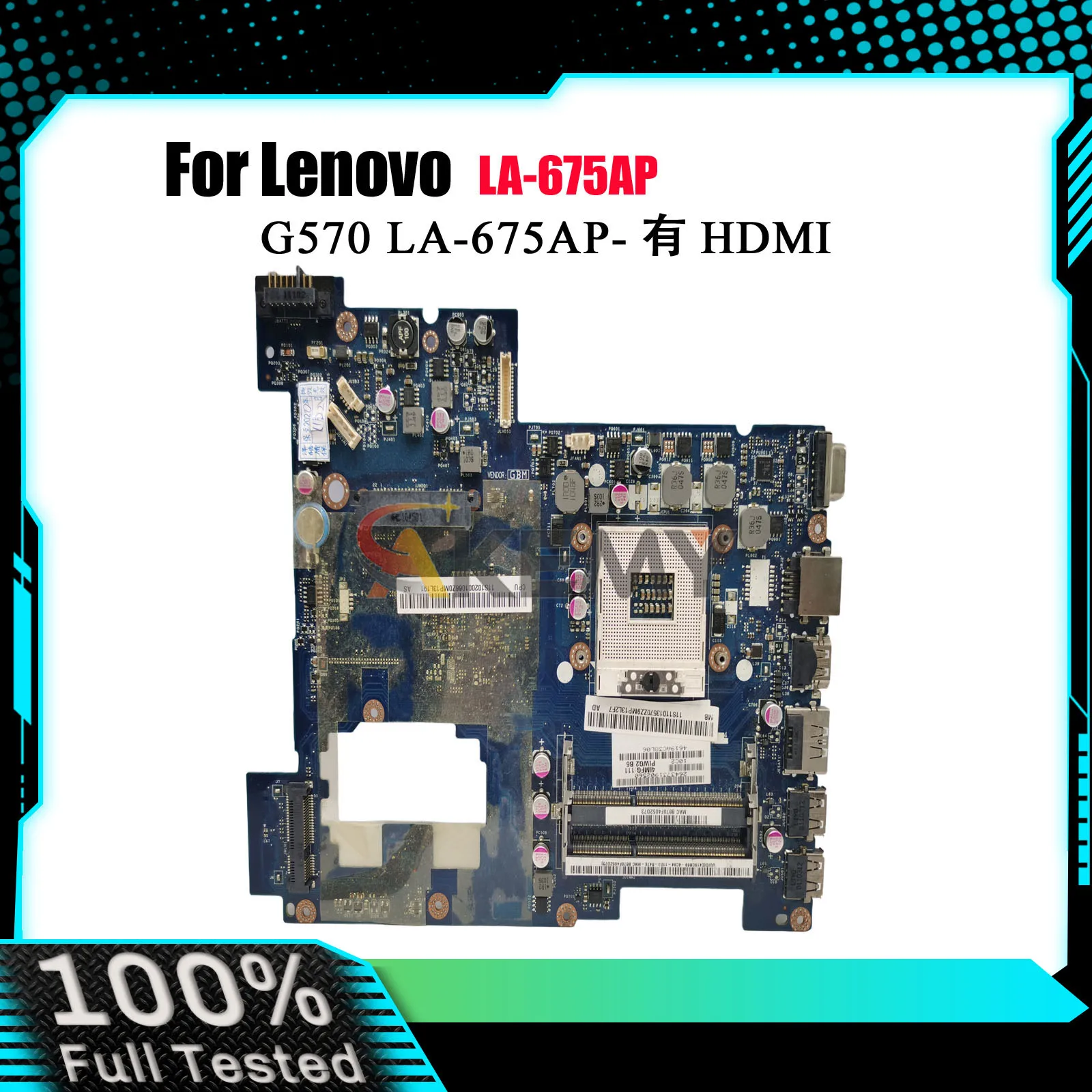 

Материнская плата ноутбука LA-675AP для Lenovo G570 с HM65 DDR3 HDMI, 100% полностью протестирована