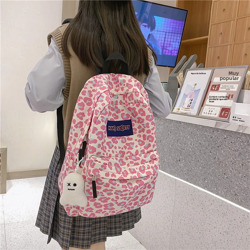 Mochila con estampado de leopardo de gran capacidad para estudiantes de secundaria y preparatoria, bolso de hombro doble para...