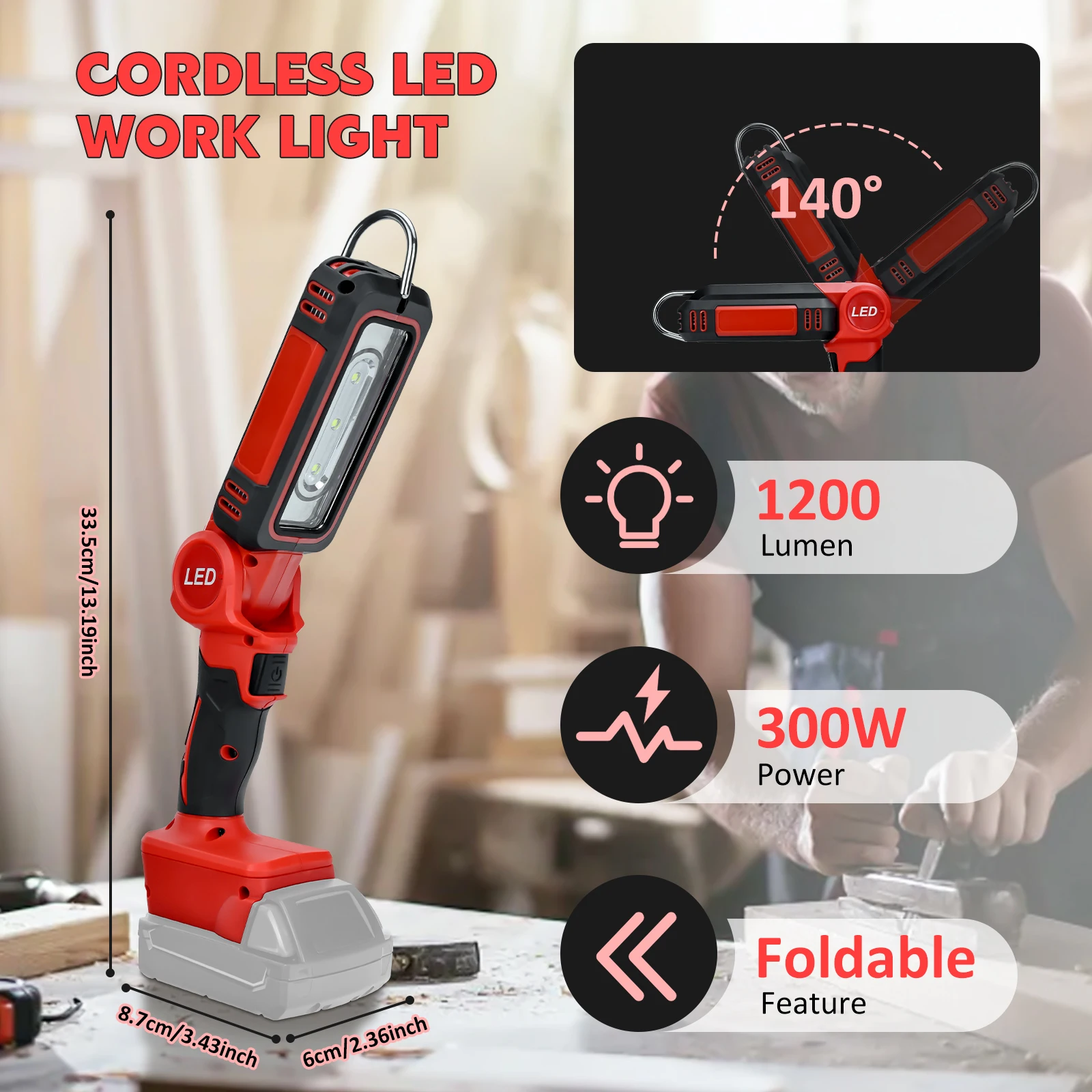 300W 1200lm światło robocze bezprzewodowy LED do baterii Milwaukee 140 ° szerokokątna latarka do kempingu warsztatowego na zewnątrz (bez baterii)