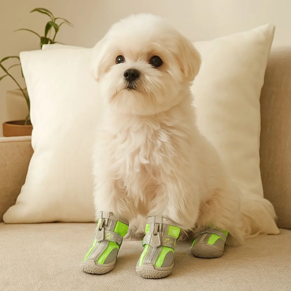 

4Pcs/Set Breathable Dog Mesh Shoes Anti-slip Wear-resistant Pet Dog Shoes with Zipper Protective Mesh Pet Shoe Cover