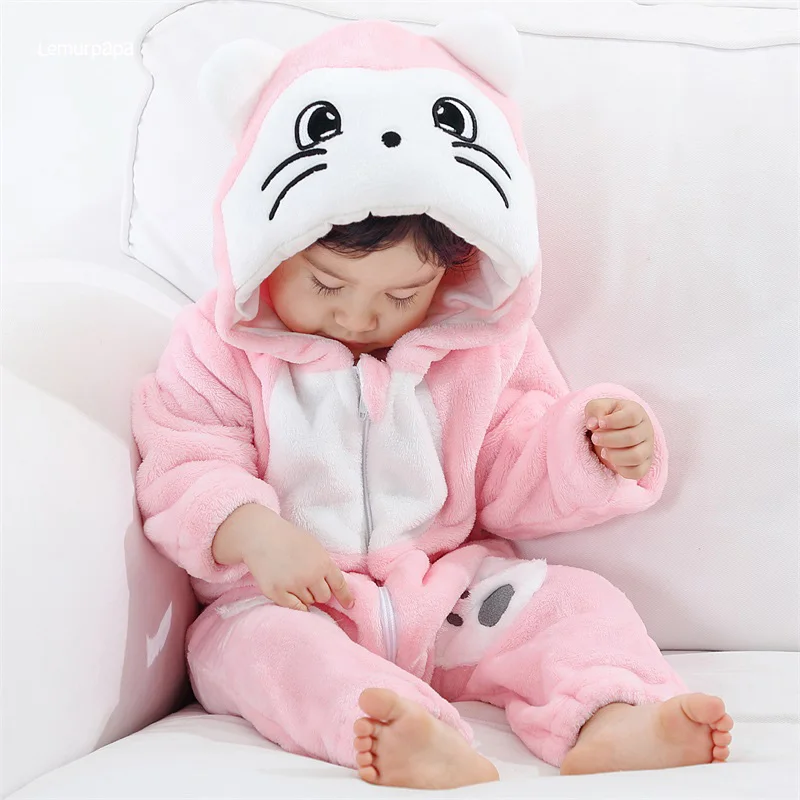 

Pink Cat Romper Baby Girls Pajama Toddlers Winter Outfit Halloween Animal Suit Onesie Festival Party Bebe Clothes Kigurumis