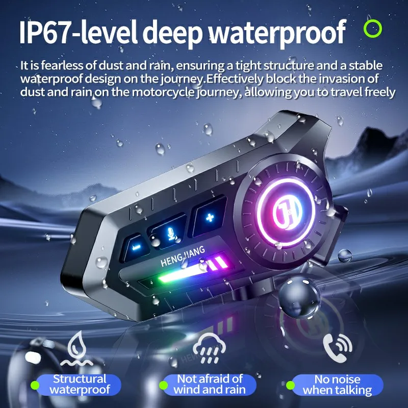 

X3 Motorcycle Bluetooth 5.4 Helmet Headset Tri-Colorful Lights Earphone IPX6 Waterproof Support Connecting 2 Phones Same Time