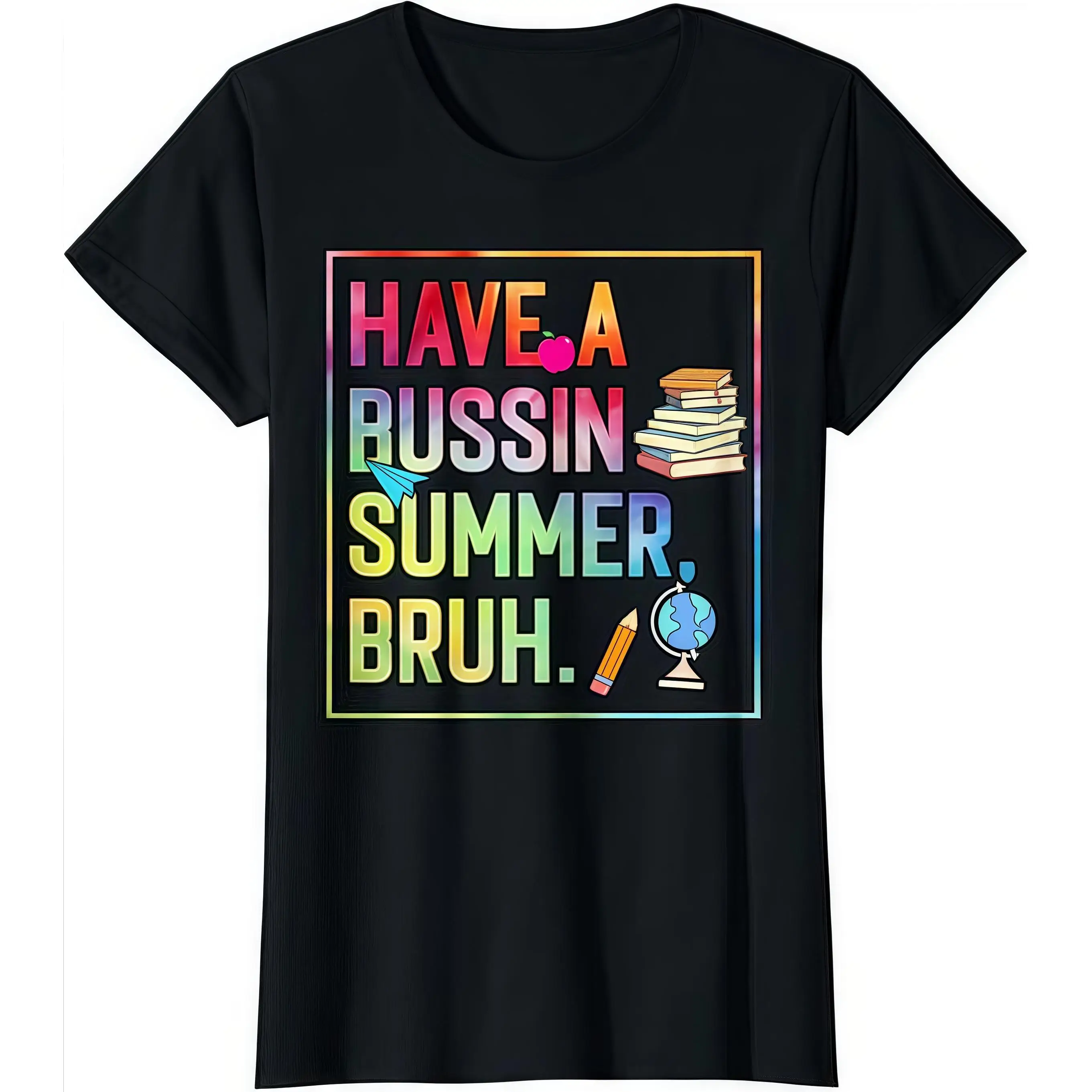 

Funny Have A Bussin Summer T-Shirt Women's Bruh Quote Graphic Tee Teacher Student Gift End Of School Year Top Back To School