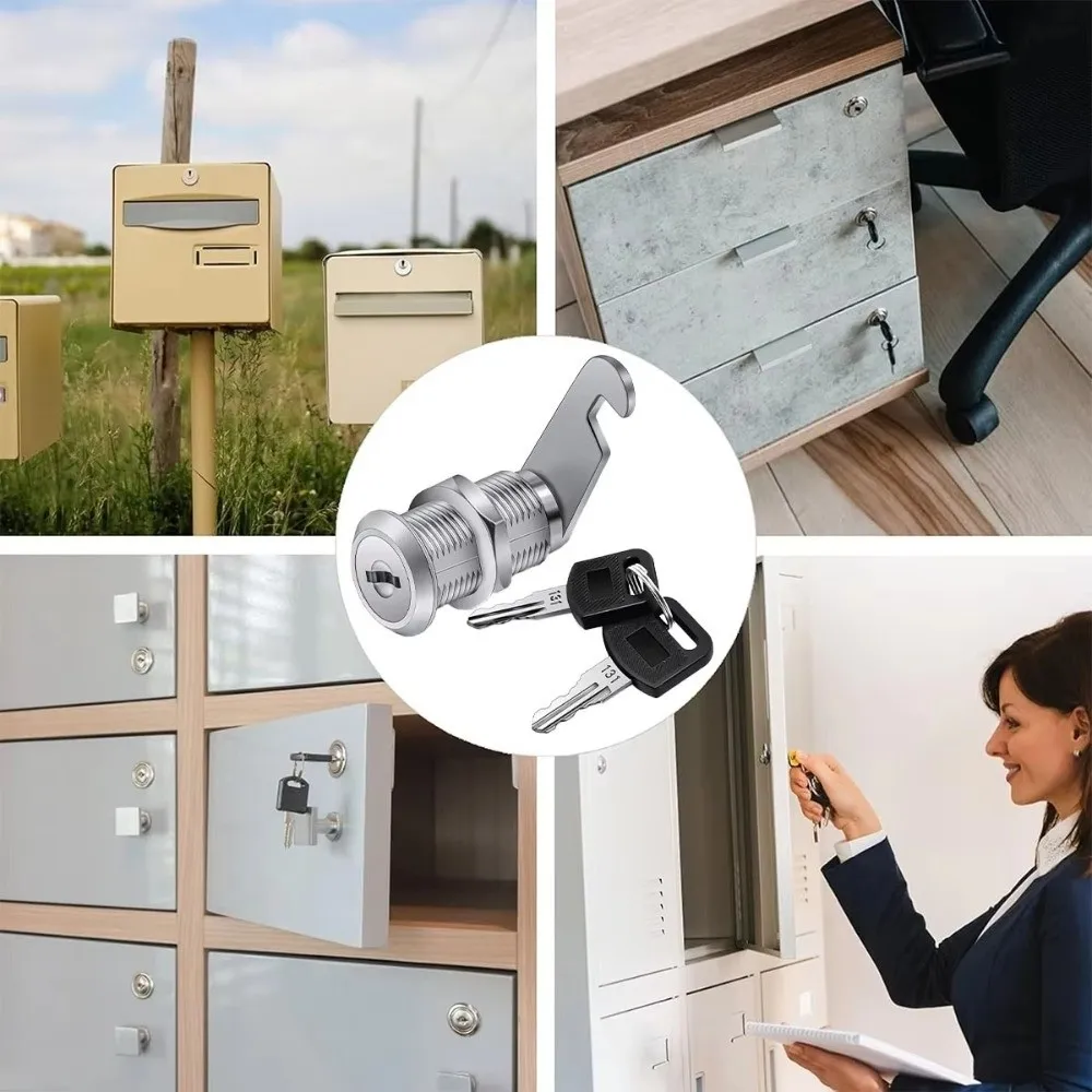 Easy Replacement with 2 Keys Drawer Lock Mailbox Practical Single Open Cabinet Lock Silver Metal Cabinet Cam Lock