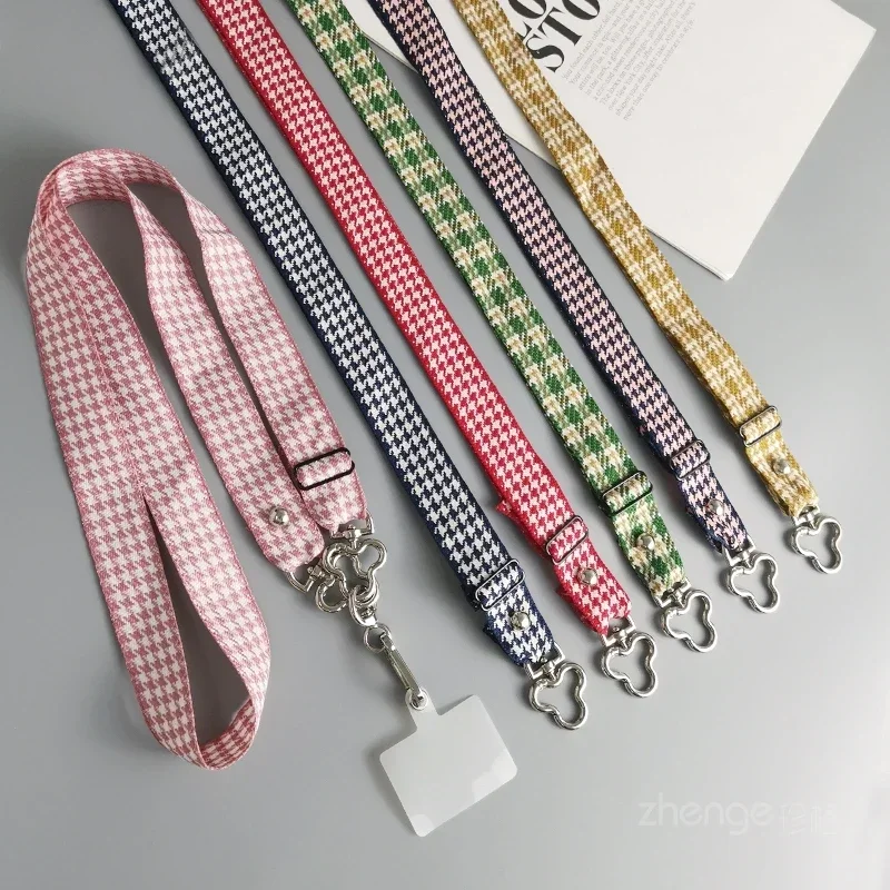 Long Crossbody Lanyard Thousand Bird Grid Universal Neck Clip Phone Case Adjustable Length Hanging Rope Mobile Phone Lanyard