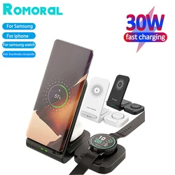 30W Wireless Charger Stand 3 in 1 For Samsung Galaxy Watch 4/Active 2 15W QI Fast Charging Dock For Samsung S21/S22 ultra iPhone