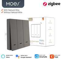 MOES Tuya Zigbee EU Wall Smart Light Switch No Neutral Wire/ With Neutral Wire Smart Life 1/2/3 Way Works With Alexa Google Home