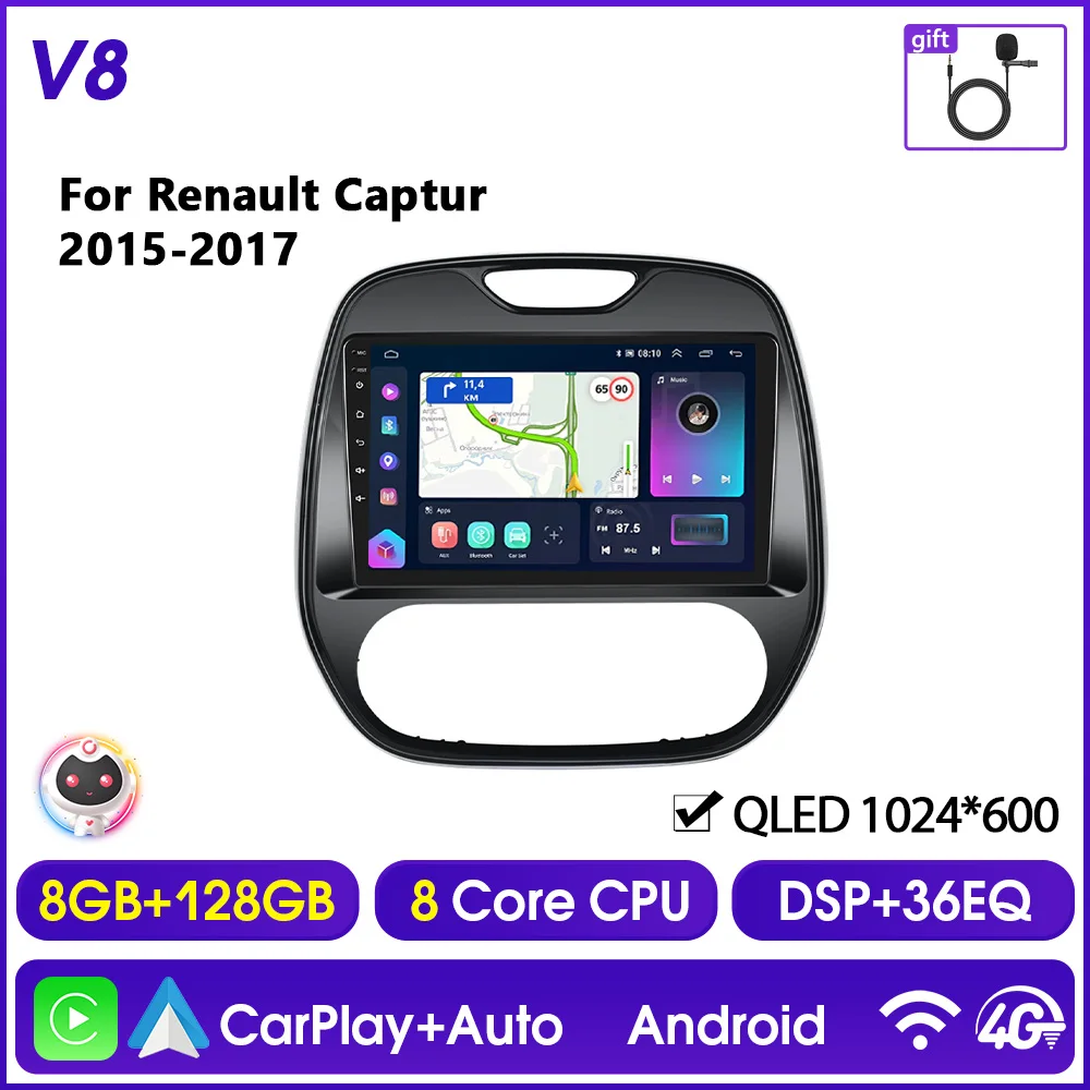 Hikity 2Din Carplay Autoradio Voor Renault capturr 2015-2017 Niet voor spooin Multimedia Speler Android Auto GPS Bluetooth RDS DSP