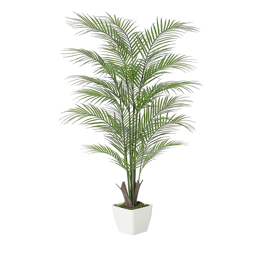 

Искусственное пальмовое дерево, пальмовые растения Areca с 21 плавками из полных пальмовых листьев, тропическое пальмовое дерево для внутреннего домашнего офиса, уличного двора