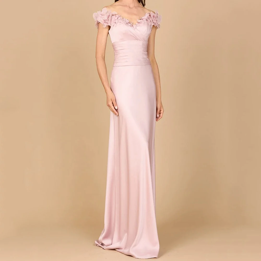 

Women's Mermaid Evening Dresses Floor-length Off The Shoulder Sleeveless Prom Gown Fashion Flowers Simple Draped Customized Gown