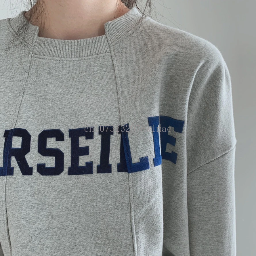 Korean Fashion Letter Print Hoodies Oversized Chic Women Round Neck Hoodie Casual Y2K High Street Winter Autumn Female Pullover