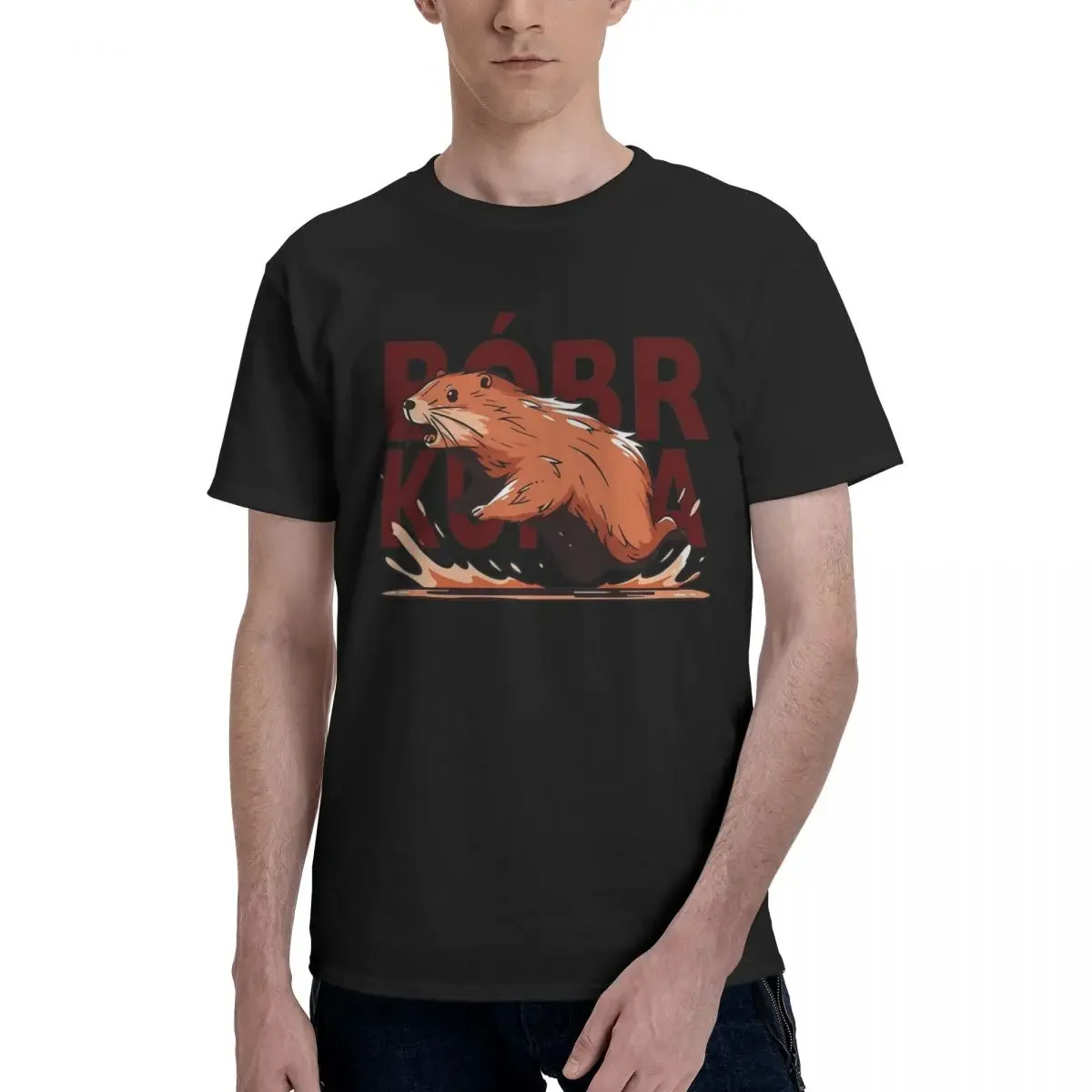 Kurwa Bobr Bober Meme Funny Beaver Boberek T-Shirts for Men Humorous Cotton Tee Shirt Crewneck Short Sleeve T Shirts Clothes