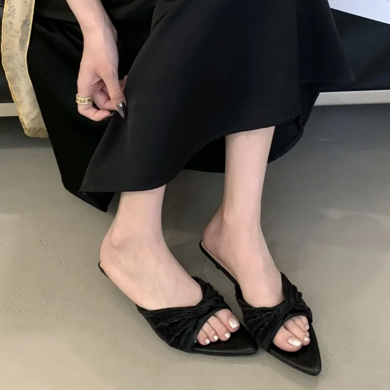 Bailamos Women Outdoor Slippers High Heel Shoes 2025 Summer Footwear  Fashion Design Pointed Toe Ladies Slides Pumps Female Mule