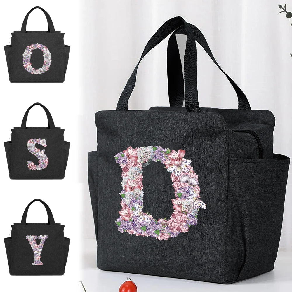 New Insulated Lunch Bag Food Storage Bags for Women Teenage Original Design Rose Flower LetterPrinting Aluminum Foil Insulation