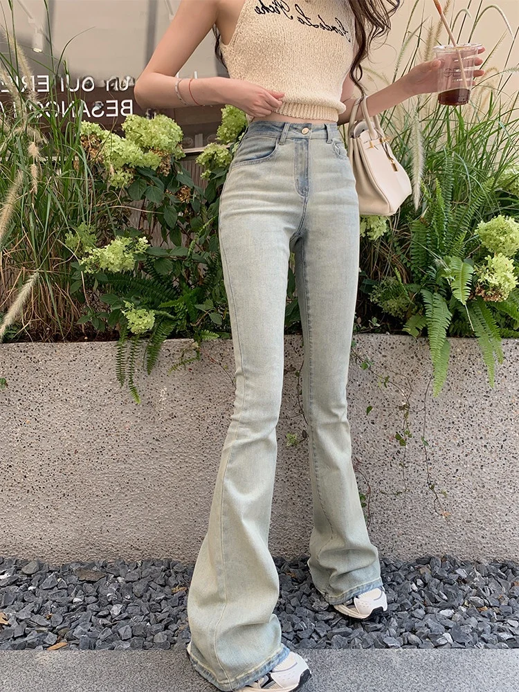 

Ретро джинсы с эффектом грязевого окрашивания, с высокой талией, удлиненные, облегающие, расклешенные, в пол, для женщин, осенне-зимние, для высоких женщин