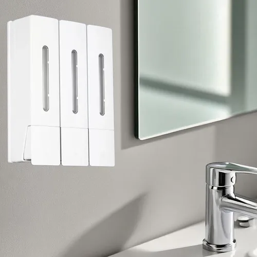 Imagen 2 del producto Dispensador de jabón Manual montado en la pared de doble cabezal, champú, Hotel, hogar, baño, sin perforaciones, 400ML, gran capacidad