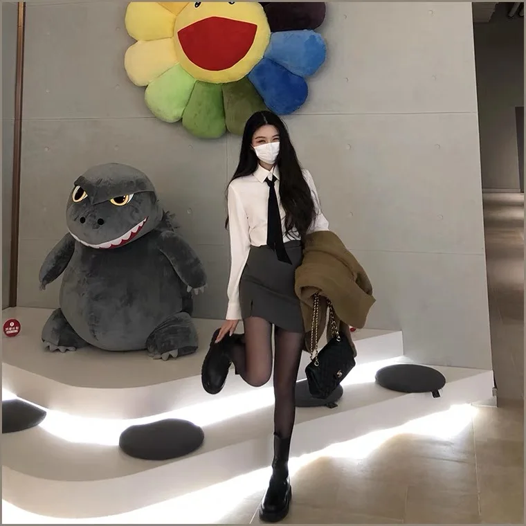 

Весенне-осенний топ в клетку с дизайнерским галстуком, стильный, универсальный, для девушек в стиле «спайси гёрл», модный, женский