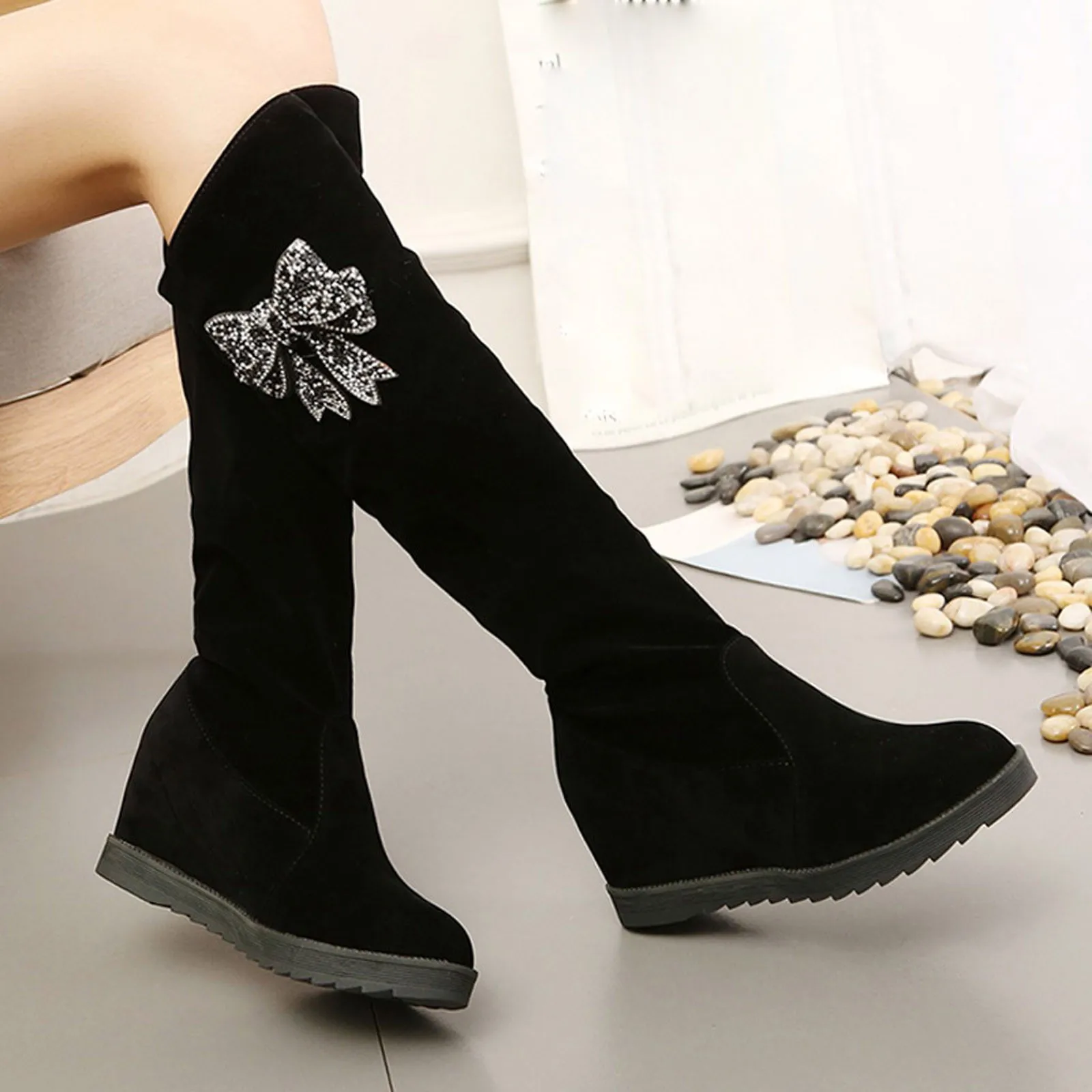 Winter Autumn Height High Sexy Cotton Long Ladies Women Boots Insert Knee Boots Shoes Elasticity Warm Boots Heel Female women's