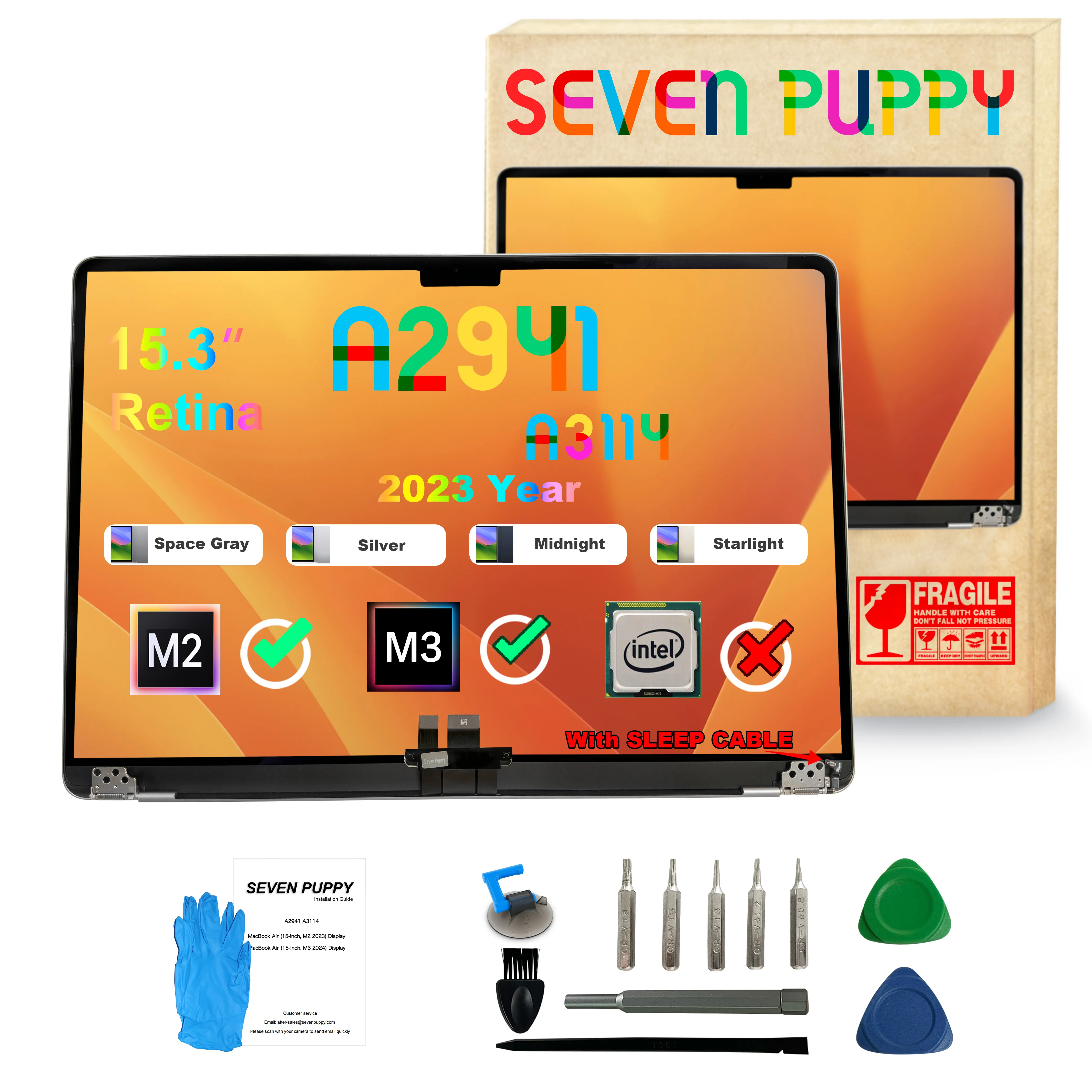 （ SEVEN PUPPY ） Brand New For 15.4“ A2941 A3114 2023 Year Full LCD Screen Display Compatible Retina Assembly Replacement