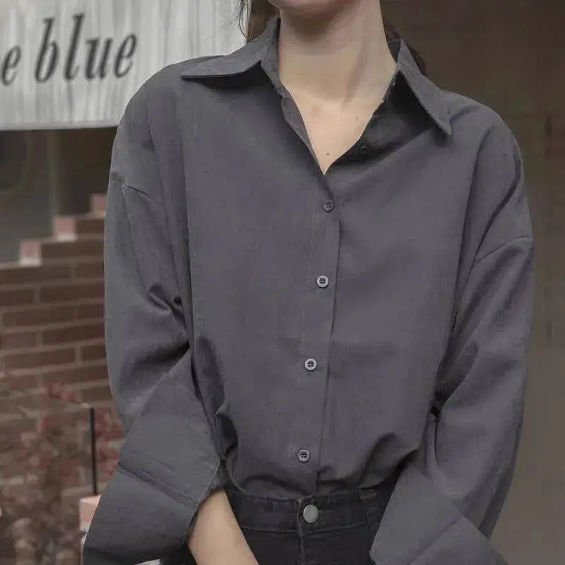 Women's Grey Shirts Spring Autumn Interview Elegant Shirt High Grade Gray Professional Formal Workwear Long Sleeve Blouse