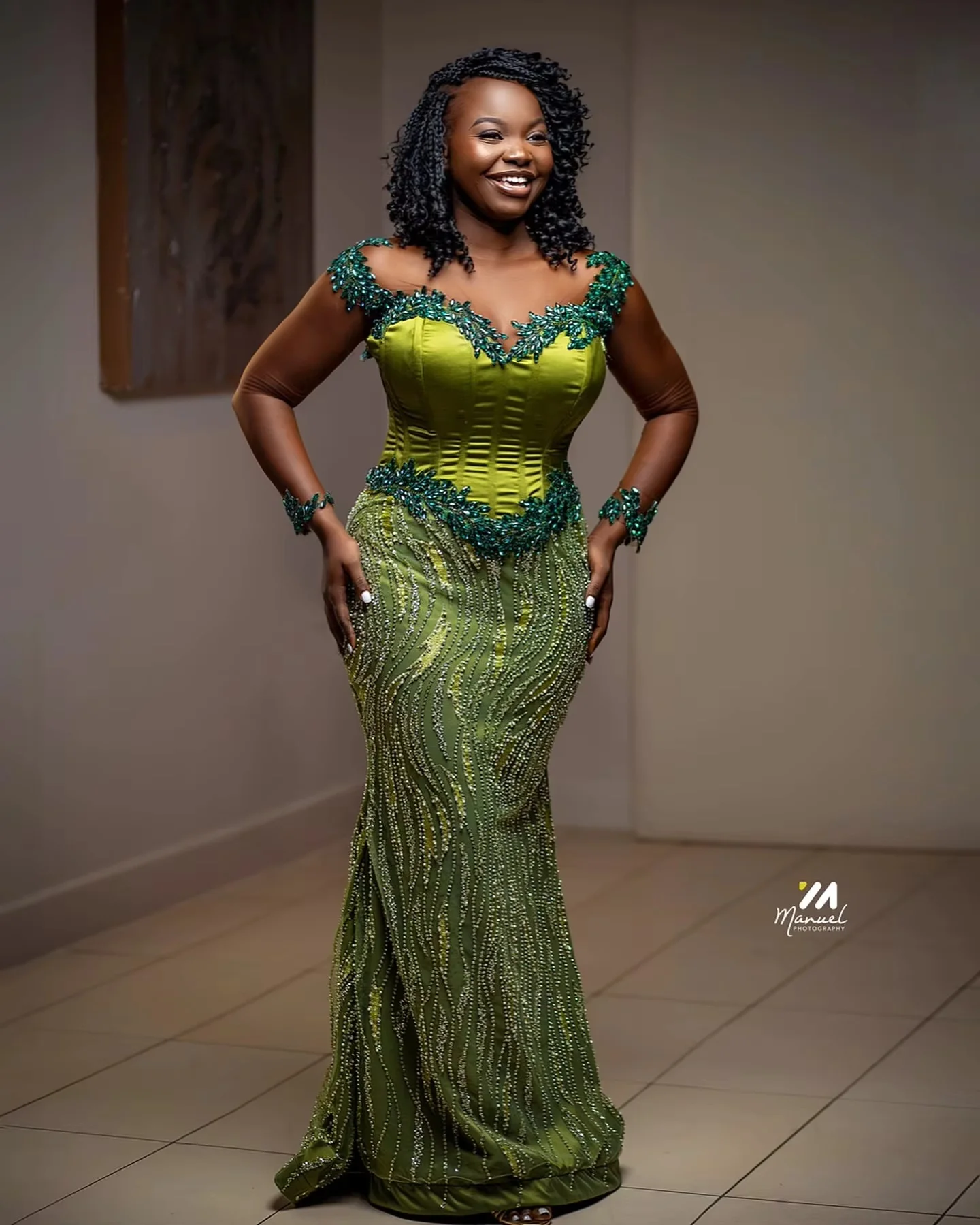 Green Long South African Prom Dresses For Black Girls Long Sleeves Beaded Luxury Nigerian Prom Gowns Evening Party Customized