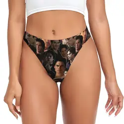 Custom Womens Damon Salvatore Face Collage Wallpaper G-string Panties Female Comfort The Vampire Diaries Thongs Underwear