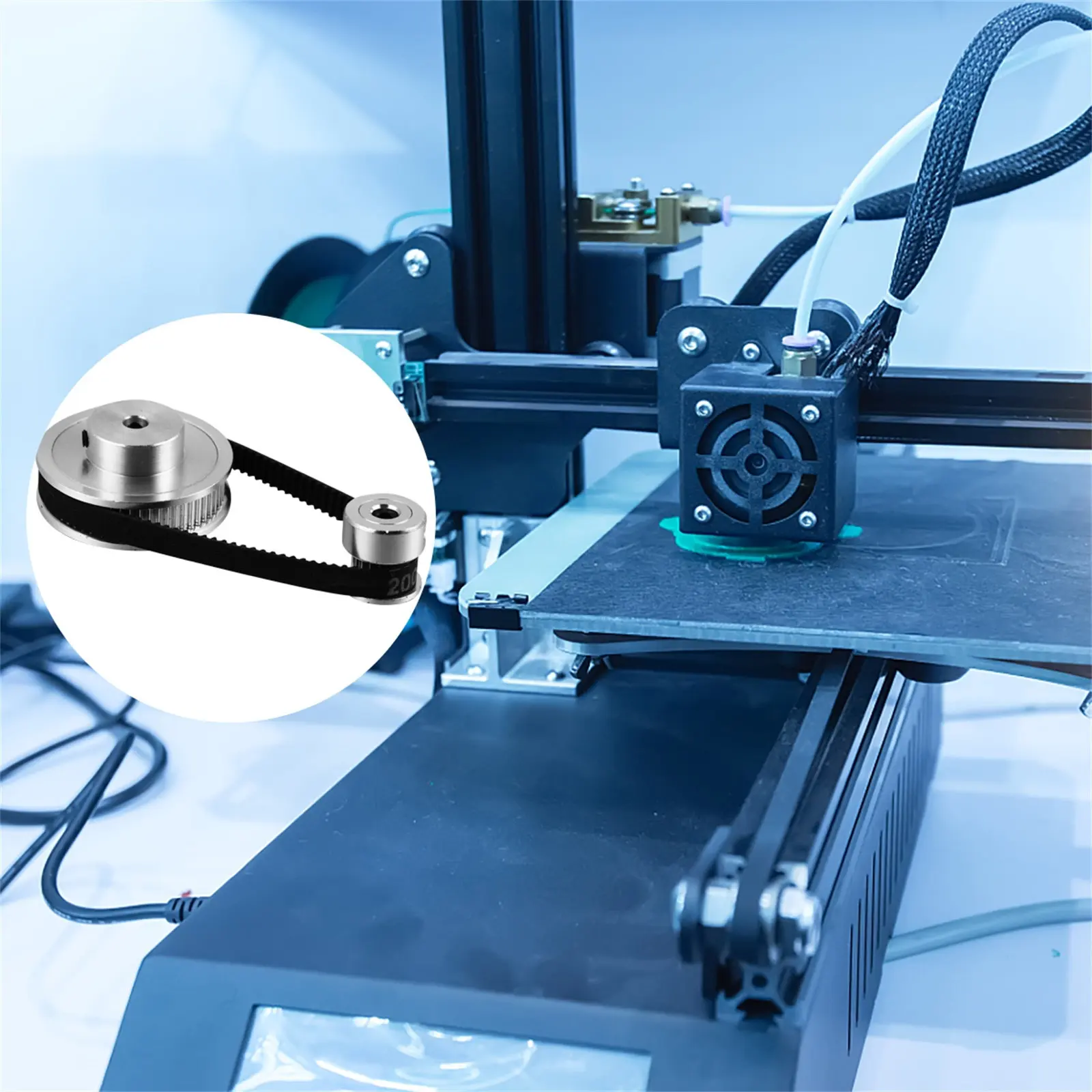 

1Set 3D Printer Synchronous Wheel Kit Aluminum Stepper Motor Pulley Timing Belt Set Wear Resistant Smooth Transmission Energy