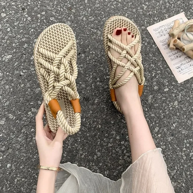 Sandali scarpe donna corda intrecciata con stile Casual tradizionale e creativitร semplice sandali moda donna estate 2024