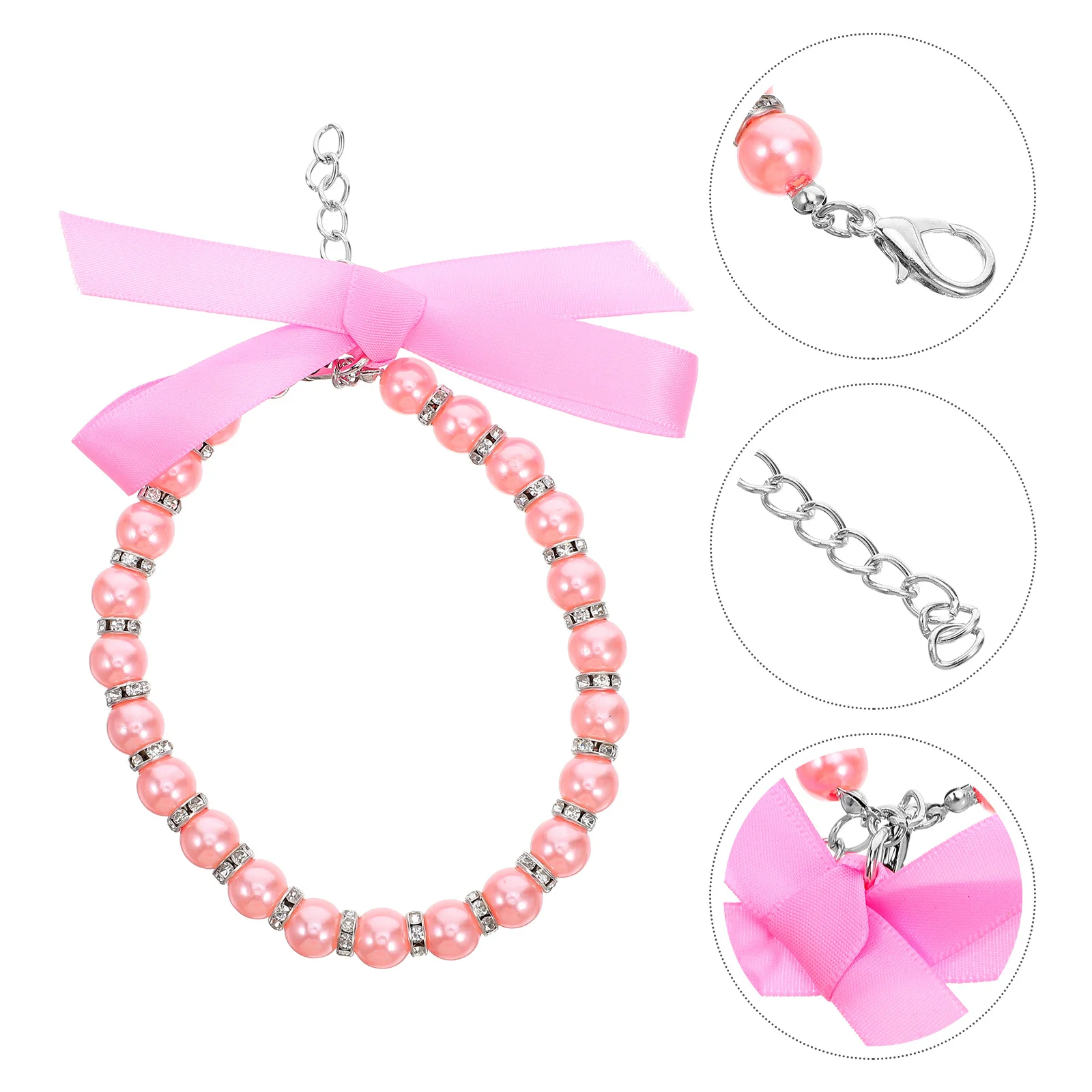 

Pet Necklace Imitation Pearls Dog Cat Collar Bling Accessories Ribbon Bow Pink Jewelry for Small Dogs Cats Cat Necklace Collar