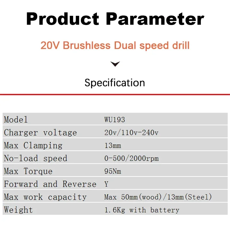 Worx WU193 Bare Tool Heavy Duty Cordless Drill Brushless 20v 95Nm 2000rpm for Woodworking Metalworking Share Green Kress Battery