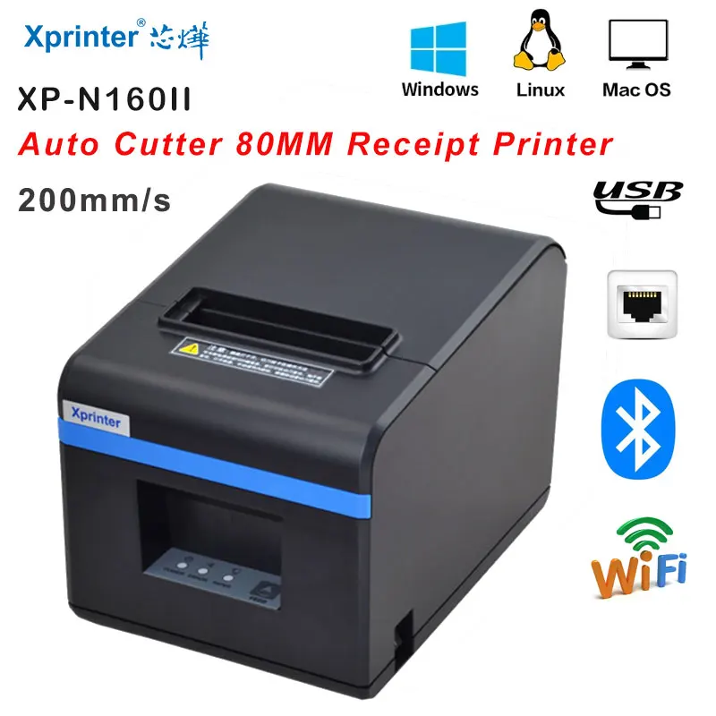 Xprinter-Impresora térmica de recibos con cortador automático, máquina de impresión de 200 MM/S, POS, con USB, Ethernet, BT, Wifi, N160II