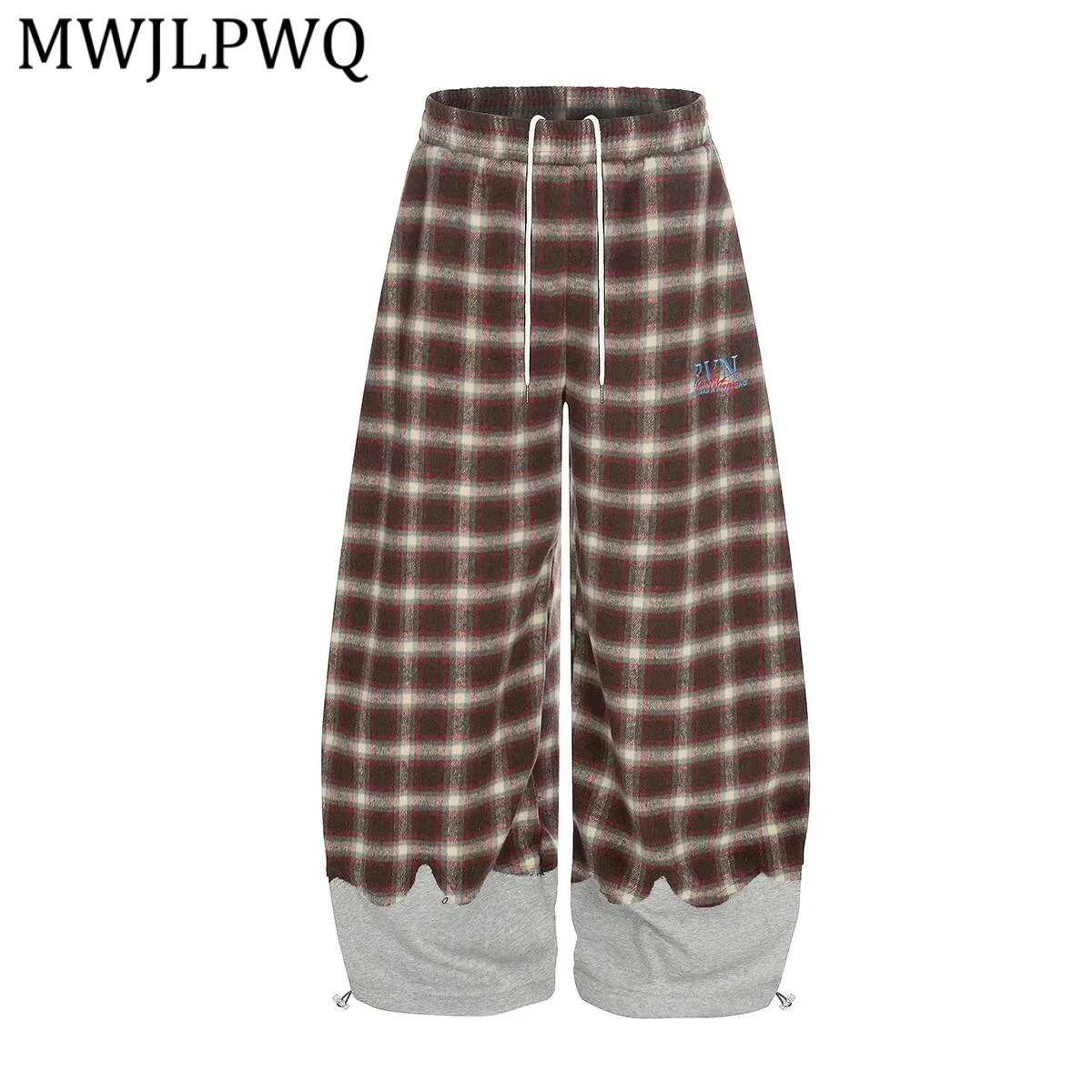 

Мужские спортивные брюки MWJLPWQ в клетку в уличном стиле, модные ретро-брюки унисекс с драпировкой и шнурком, свободные широкие брюки, новинка весны 22011