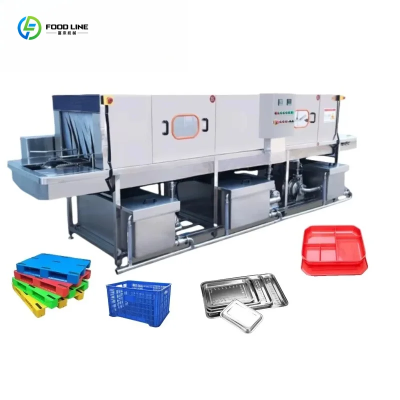 CE Approved Automatic Commercial Basket Washer, High Efficiency Bread Tray and Crate Washing & Drying Machine