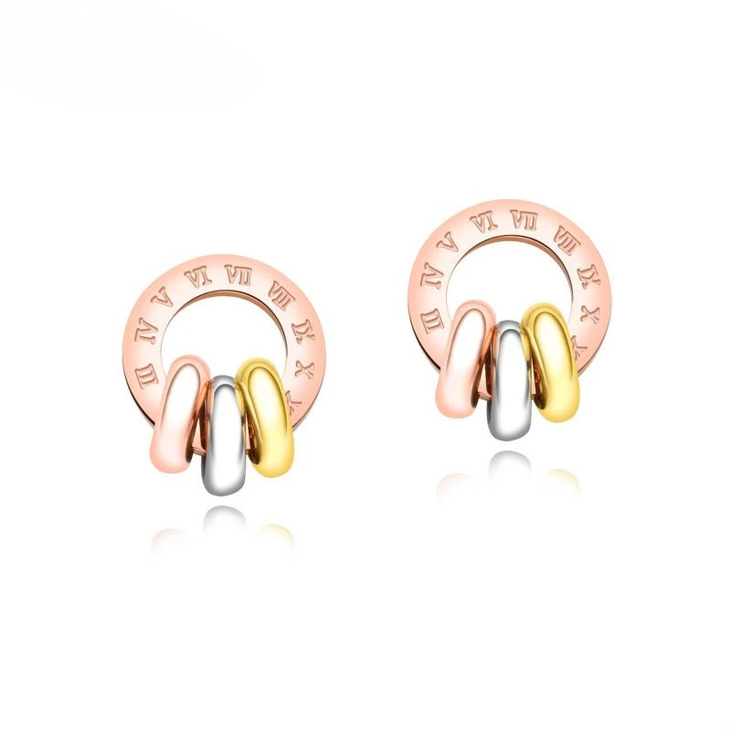 Fashionable Roman Number Earrings Titanium Steel Earrings Light Simple Sweet Ear Accessories
