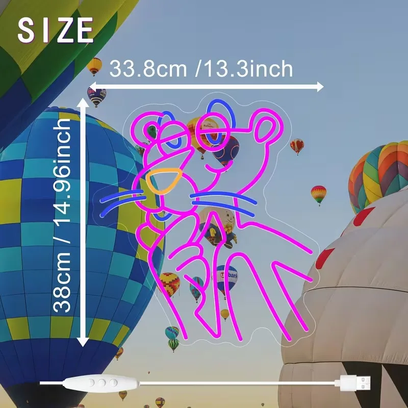 Barre lumineuse LED néon panthère rose, dessin animé, décoration de célébrités d'internet, lumière murale créative d'ambiance pour salle