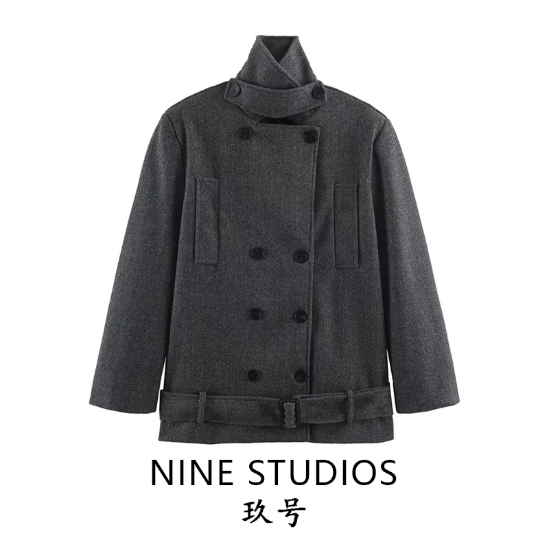 Nine Zar Women's  Color Casual Double-Breasted High Collar Coat Jacket Top Online Exclusive Winter Commute Fashion