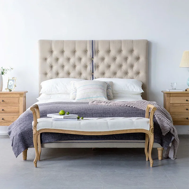 

Nordic Simple American Country Full Soft Cloth Bed Solid Wood Oak Leg Bedroom