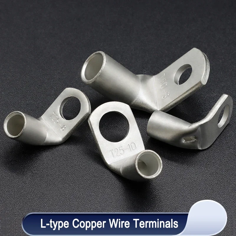 5~200pcs Wire Terminal L-type Right Angle 90 Degree Bend Nose T6/10/16/25-4/6/8/10 Tinned Copper Crimp Connector Cable Lugs