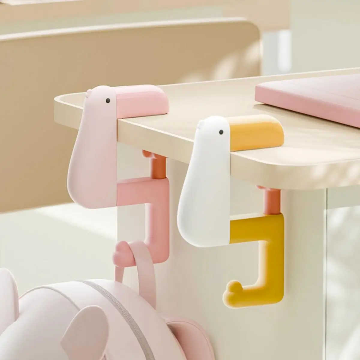 5pcs Portable Office Hook Thinking Duck Adjustable Desk Side Bag Hanger For Schoolbag Backpack Home Table Storage Use Holder Set